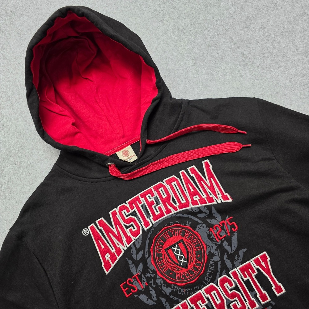 Amsterdam Designs Varsity Collection University Hoodie Black Red‎ Men's XL